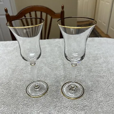 Christian Dior Crystal Wine Glass Goblets Vintage 8” Tall Gold Rings Set Of 2 • $25