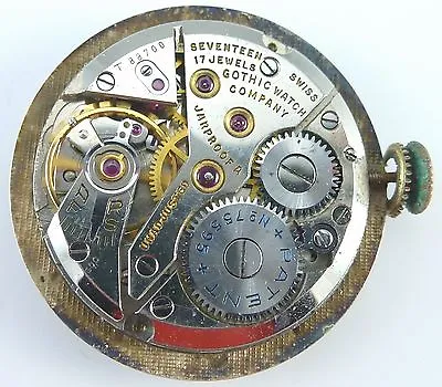 Vintage Gothic Watch Co. Wristwatch Movement - 17 Jewels - Parts / Repair • $25
