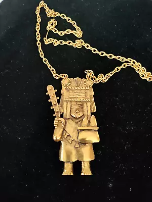 $50 • Buy Vintage Hand Crafted Aztec Warrior ARSEL Pendant On Chain