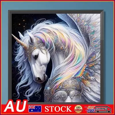 5D DIY Full Round Drill Diamond Painting White Unicorn Kit Decoration Art30x30cm • $9.99