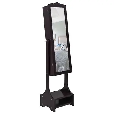 Free Standing Mirror Jewelry Armoire Cabinet Storage Organizer Lockable Brown • $89.69