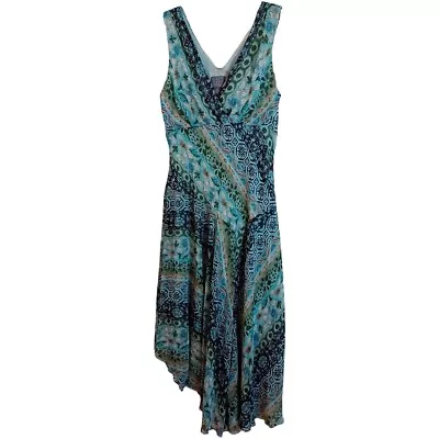 Rabbit Rabbit Rabbit Designs Womens Blue Green Fit & Flare Halter Dress Size 12 • £16.37