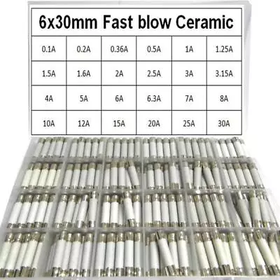 240pcs Ceramic Fuse 6x30mm 0.1A 1A 2A 3A 4A 5A 6A 8A 10A 15A 20A 25A 30A Fuses • $23.27