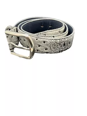 Gray Ostrich Design Leather Belt - Size 34-36 • $18