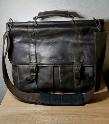 VtgKenneth Cole Reaction Laptop Brown Genuine Leather Crossbody Messanger Bag! • $35