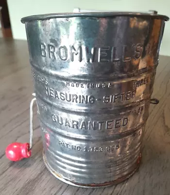 Vintage Bromwell's 3 Cup Flour Sifter Red Wood Handle Farmhouse Kitchen Decor • $21.90