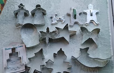 LOT 13 METAL Cookie Cutters Witch Tree Cake Stars Mitten Maple Leaf Butterfly MO • $30
