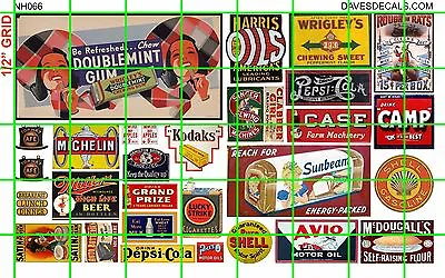 NH066 DAVE'S 1/2 Set N SCALE MIXED MID CENTURY ADVERTISING SIGNAGE BILLBOARD • $4.94