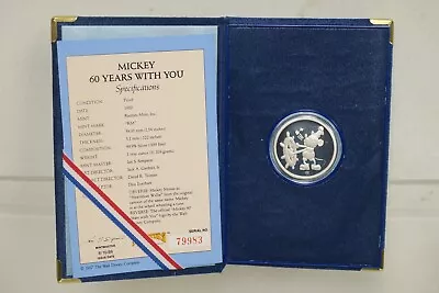 1988 Mickey Mouse 60 Years With You 1 Oz Fine Silver Coin W/box #79983 • $59.99