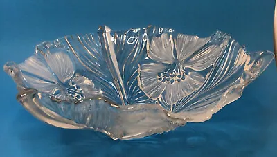 MIKASA HIBISCUS FROST Decorative Clear Glass Dish FLOWER BOWL GERMANY Round 14.5 • $21