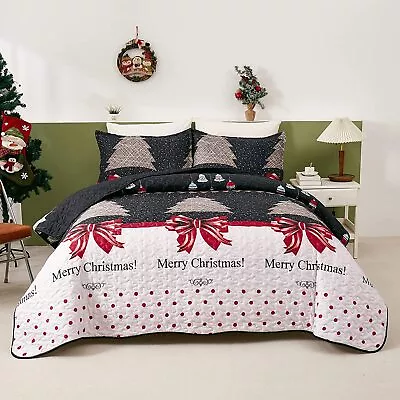 $95.34 • Buy LAMEJOR Christmas Quilt Set Queen Size Merry Christmas/Christmas Tree/Bells Patt