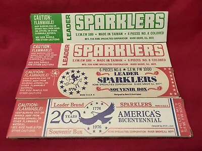 Vintage Lot Of 4 Different 1970's Leader Sparklers Boxes ~ Bicentennial PRISTINE • $49.95