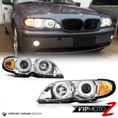 For 02-05 BMW E46 325 330 4-DR Sedan LED Angel Eye Halo Projector Headlight Lamp • $180.74