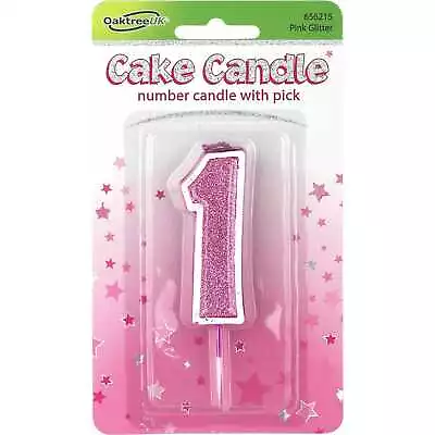 Sparkling Fizz Pink Glitter Number 1 One Cake Candle 1st Birthday Party Supplies • $3.99