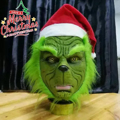 New Cosplay The Grinch Full Head Adult  Monster Latex Mask Xmas Hat Festivals • $13.50