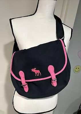 Abercrombie & Fitch Navy & Pink Messenger Bag EUC A&F Moose Logo • $25