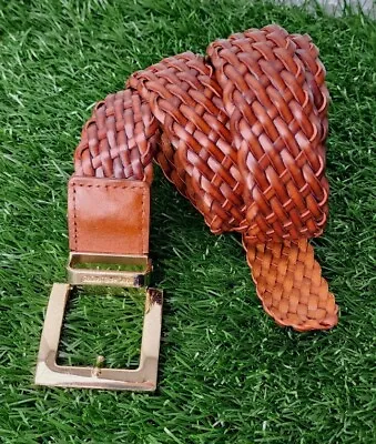 Michael Michale Kors Belt Womens XL Cognac Brown Braided Woven Gold Buckle • $27