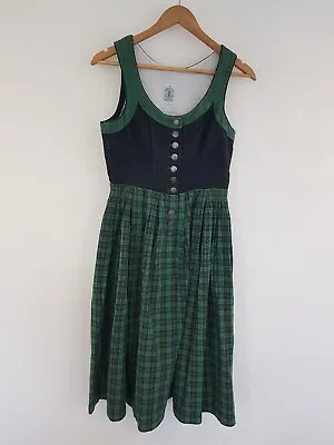 Vintage Dress Tartan Green Black Dirndl Pinafore Retro Folk Oktoberfest Size 10 • £38.25