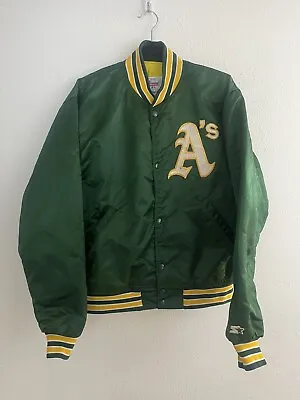 Vintage Oakland Athletics STARTER Jacket Large MLB Baseball Satin Bomber Coat As • $105