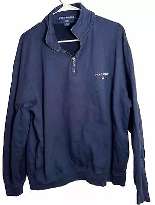 Vintage 90s Ralph Lauren Polo Sport Quarter Zip Sweatshirt Navy Blue Size L • $29.99