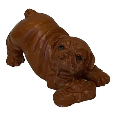 English Bulldog Vintage Collectible Figurine Statue Playing With Shoe Signed 4” • $16.99