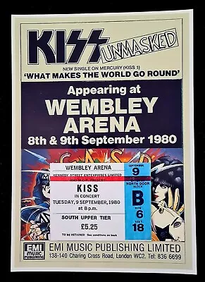 Repro CONCERT TICKET & POSTER ⚡ KISS Unmasked ⚡ 9th September 1980 Wembley Arena • $24.99