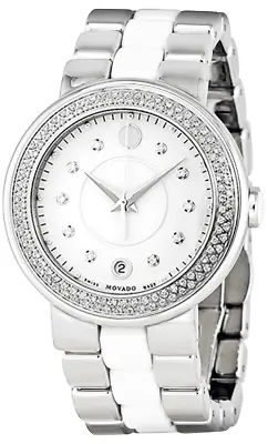 $749 • Buy Movado Womens $2495 Diamonds Silver-white Ceramic Ss Swiss Watch Cerena 0606625