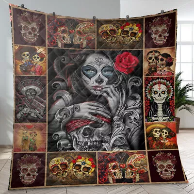 Sugar Skull Quilt Sugar Skulls Quilt Blanket • $59.95