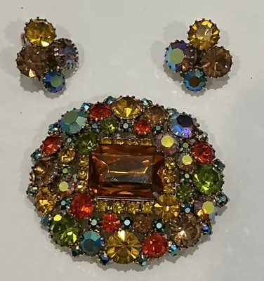 Juliana Fabulous Large Multi Stone Brooch & Earring Set • $85