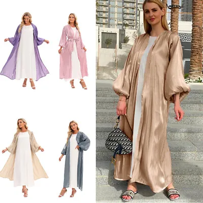 Open Abaya Dubai Kaftan Women Long Cardigan Muslim Maxi Dress Kimono Jilbab Gown • £18.88