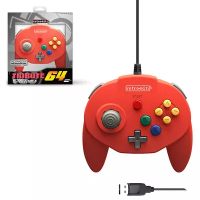 Retro-Bit PC/MAC Tribute 64 USB Wired Controller RED MODEL: RB-N64-0802 [F35] • $48.50