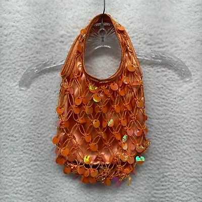 Y2K Vintage Crochet Sequin Slouch Bag Purse Orange Mini Small Gypsy Boho Hippie • $24