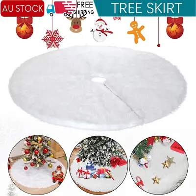White Christmas Tree Skirt Base Faux Fur Xmas Floor Mat Ornaments Decoration Pad • $11.63