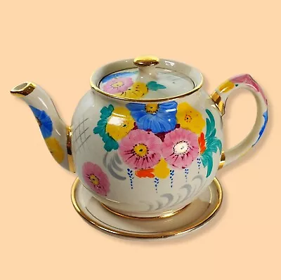 Vintage Rare Sadler Teapot With Plate Hand Painted Floral Pattern Gold Trim • £85