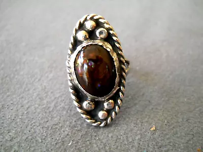 Vintage Southwestern Native American Navajo Fire Agate Sterling Silver Rope Ring • $90