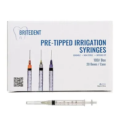 Britedent 3cc Dental Irrigation Syringes Pre-Tipped Luer (100/ Box) (27 Gauge) • $20.95