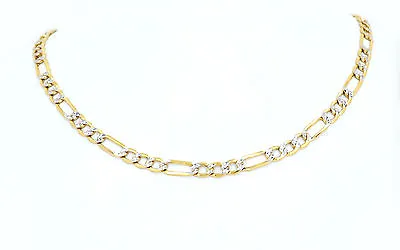 Real 10K Two Tone Yellow & White Gold Hollow Figaro Chain Necklace 2MM To 4MM • $219.89