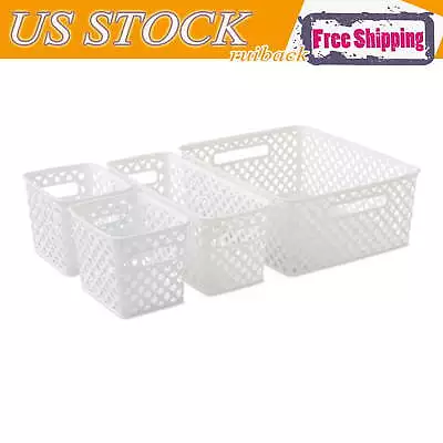 Plastic Storage Bins Decorative Mesh Basket Set 8 Piece Home Organization White • $23.48