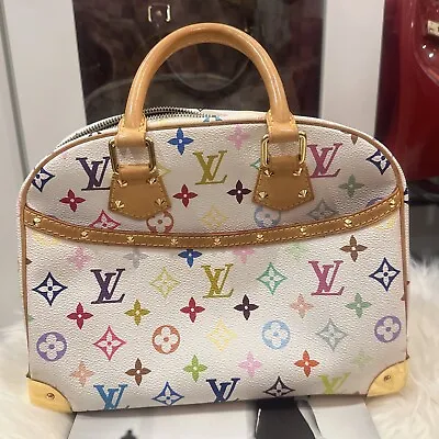 $1050 • Buy Louis Vuitton Monogram Multicoloured Trouville Handbag White Authentic MI1024