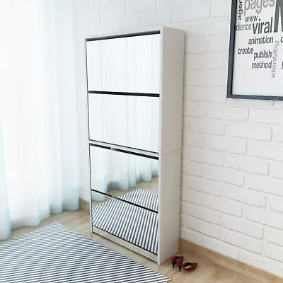 Festnight Shoe Cabinet 4 Layer Shoe Organiser Storage Shelves Mirror White F6Y3 • $351.10