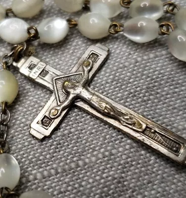 Vintage Rosary Mother Of Pearl Look Glass Beads Crucifix Beautiful Catholic G84 • $29.99