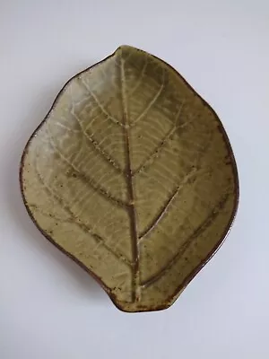 Vance Kitira Pottery Teak Leaf Dessert Plate Dish Thailand Green Brown SIGNED  • $15