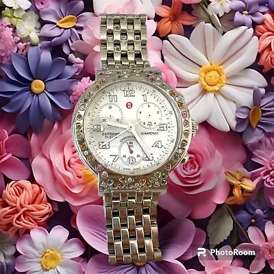 Michele Extreme Fleur Diamond Bezel Chronograph Stainless Steel Watch MW04A13 • $499.99