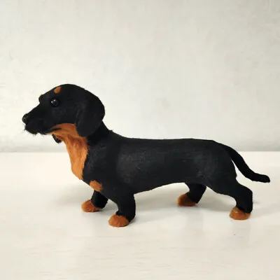 Fairy Garden Lifelike Black Dachshund Puppies Statue Little Dog Home Decor Craft • $15.99