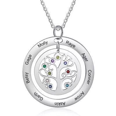Personalized 2-9 Birthstones Mom Necklace Tree Of Life Pendant Mother's Day Gift • $12.99