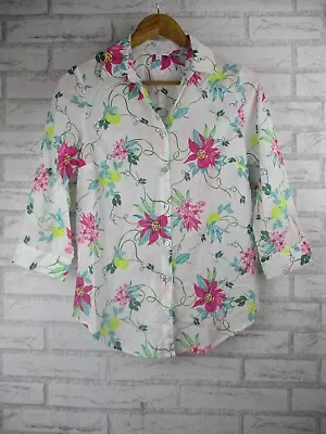 W Lane Womens Shirt Top Blouse White Pink Blue Floral Print 8 • $16.80
