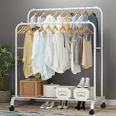 $38.93 • Buy Commercial Garment Rolling Rack Double Rail Clothing Bar Retail Display Hanger