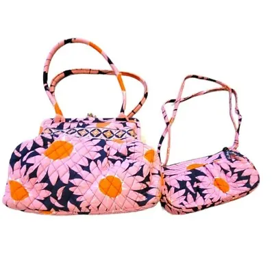 Vera Bradley Alice Loves Me Floral Shoulder Bag And Purse Set Pink Blue DH773 • $59.99
