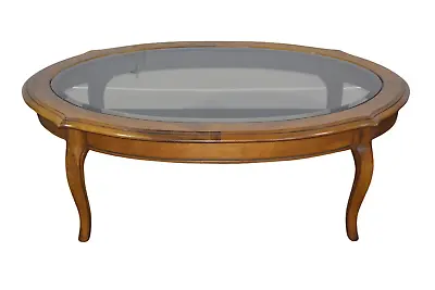 Ethan Allen Country French Coffee Table Oval Glass Birch #26-8301 Fruitwood 1990 • $645