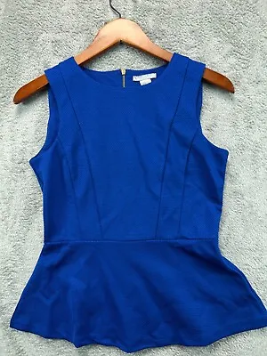 H&M Peplum Top Shirt Womens Small Blue Textured Blouse Sleeveless Casual Ladies • $12.59
